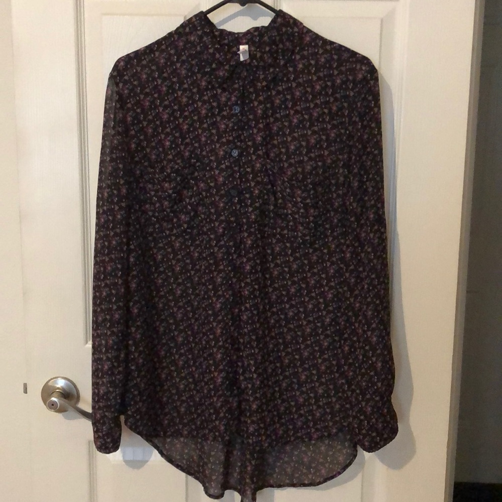 Xhilaration Long Sleeve Button Down Sheer Floral Tunic Top